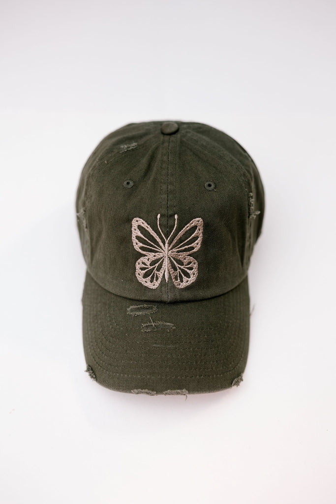 Butterfly Olive Vintage Style Embroidered Hat