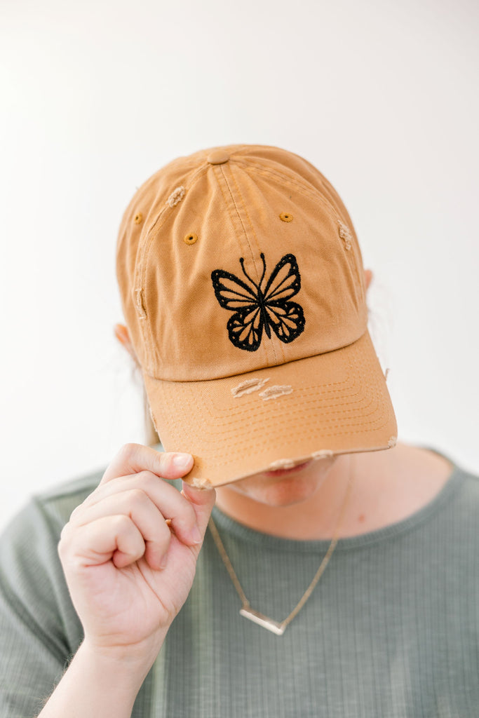 Threads By Gram - Butterfly Timber Vintage Style Embroidered Hat Model