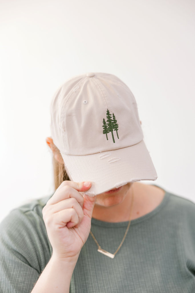 Threads By Gram - Pine Trees Satin Vintage Style Embroidered Hat Model