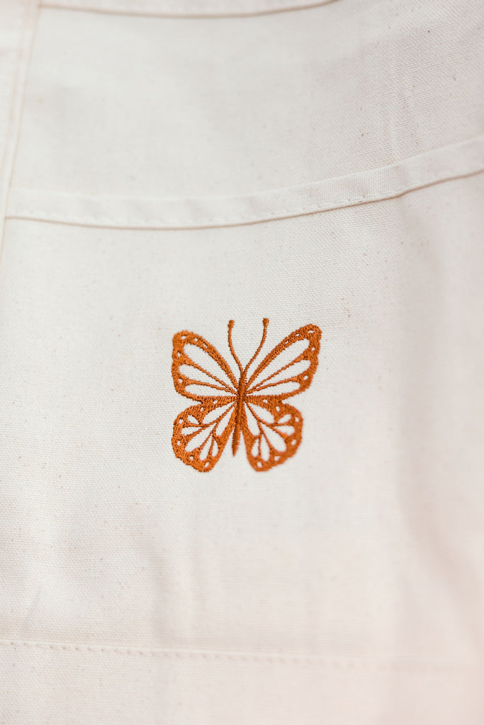 Rust Butterfly Pocket Tote Bag Up Close