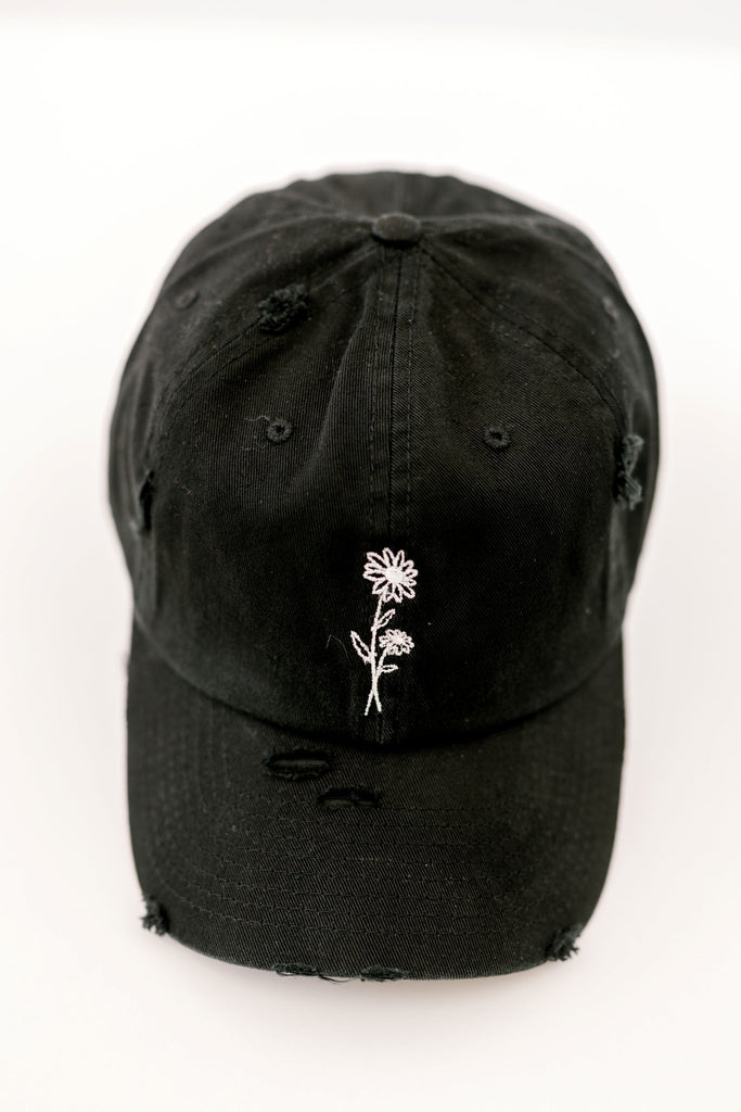 April Black Vintage Style Embroidered Hat