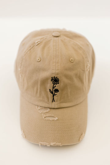 April Khaki Vintage Style Embroidered Hat