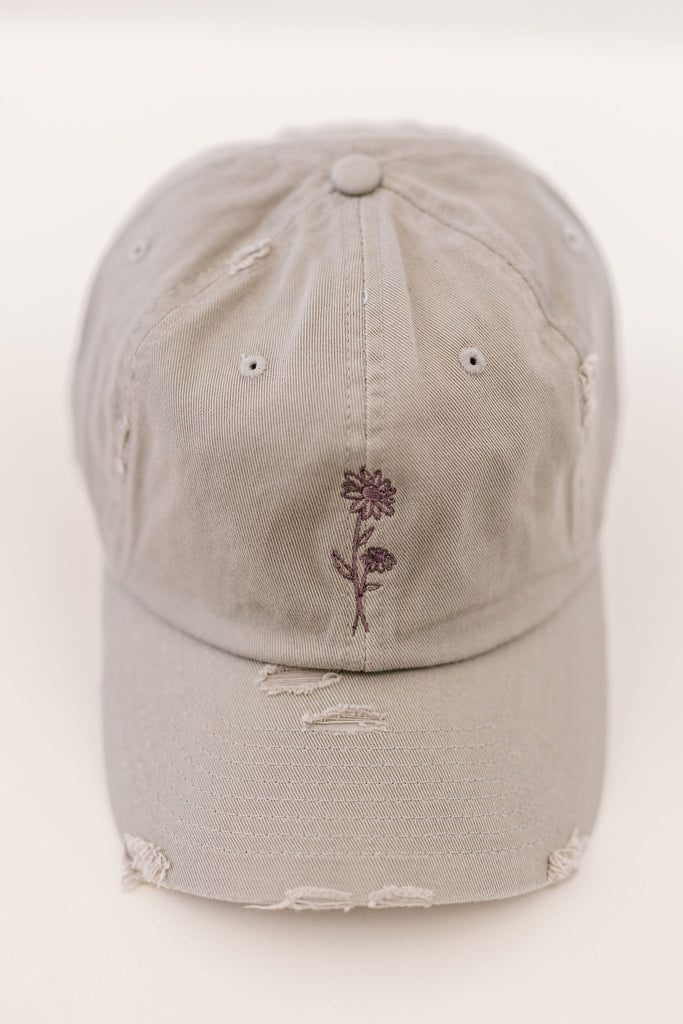 April Light Gray Vintage Style Embroidered Hat