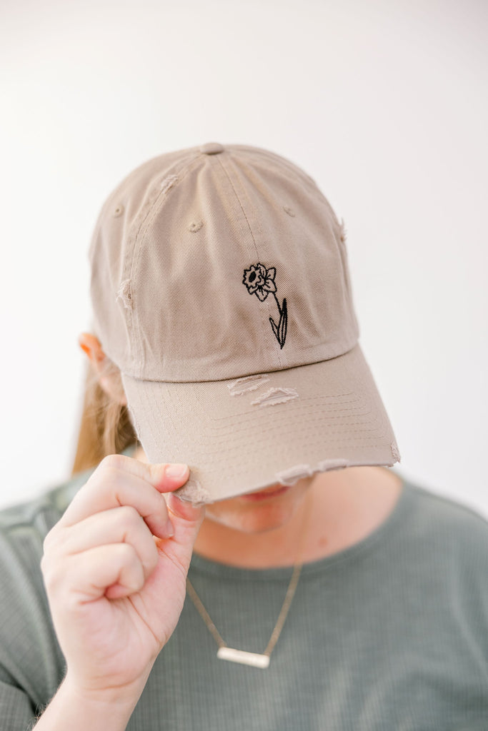 April Khaki Vintage Style Embroidered Hat Model
