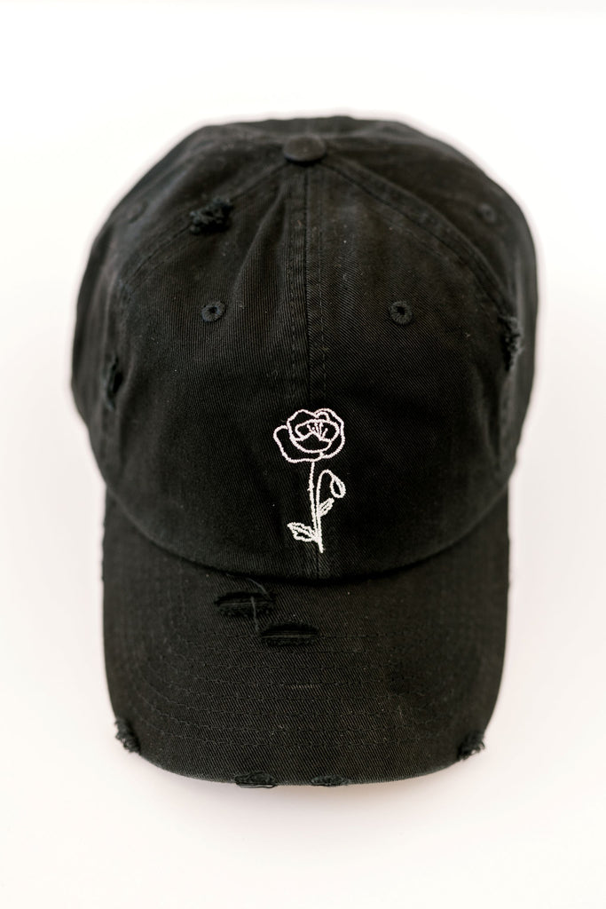 August Black Vintage Style Embroidered Hat
