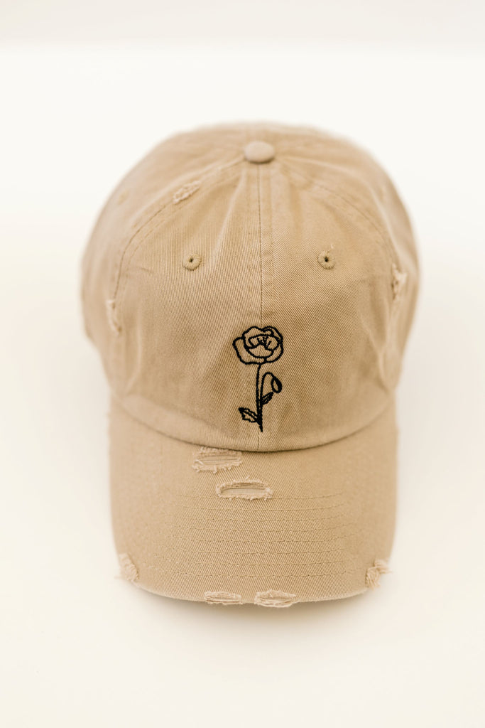 August Khaki Vintage Style Embroidered Hat