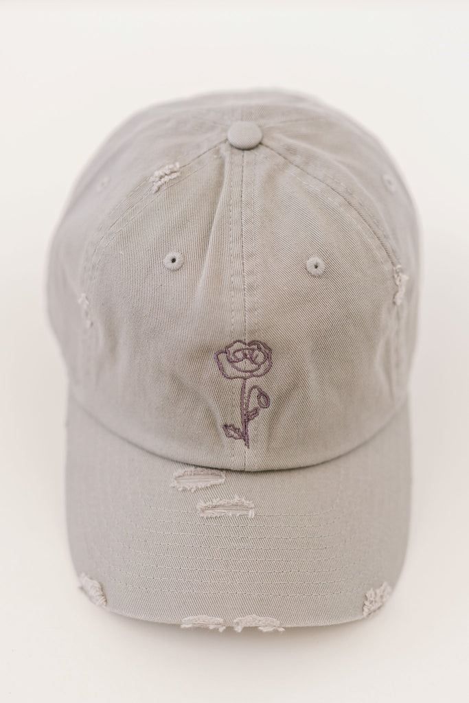 August Light Gray Vintage Style Embroidered Hat