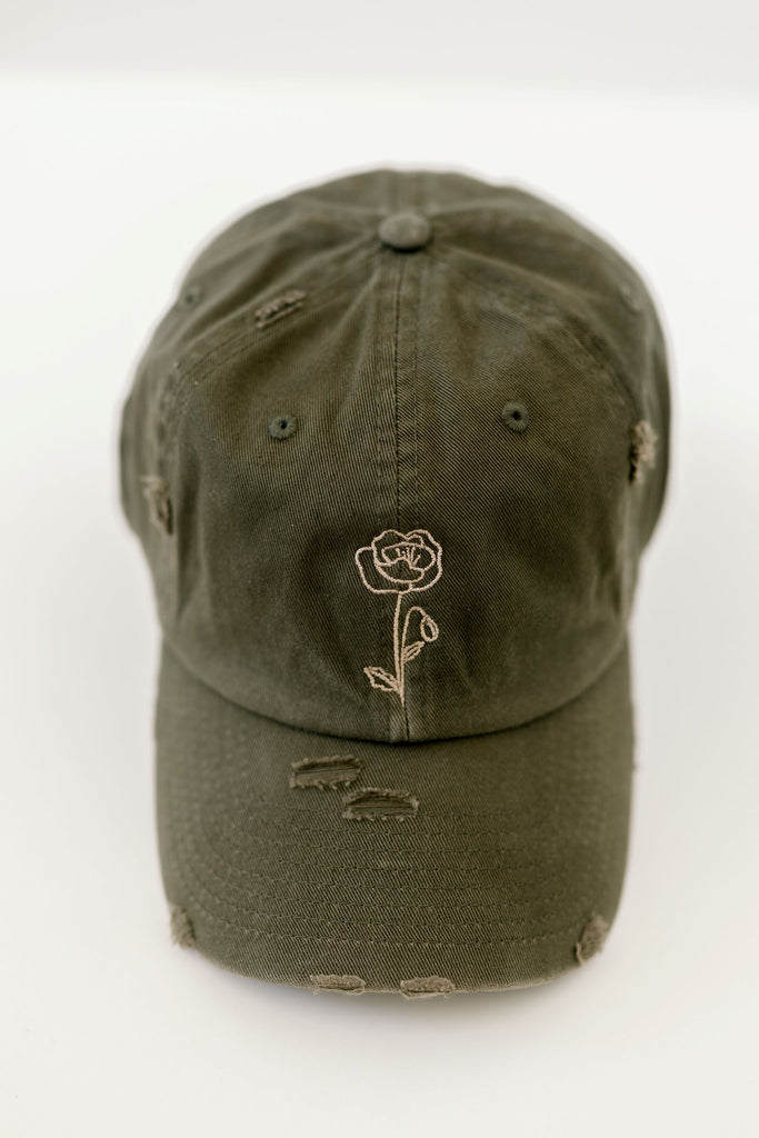 August Olive Vintage Style Embroidered Hat