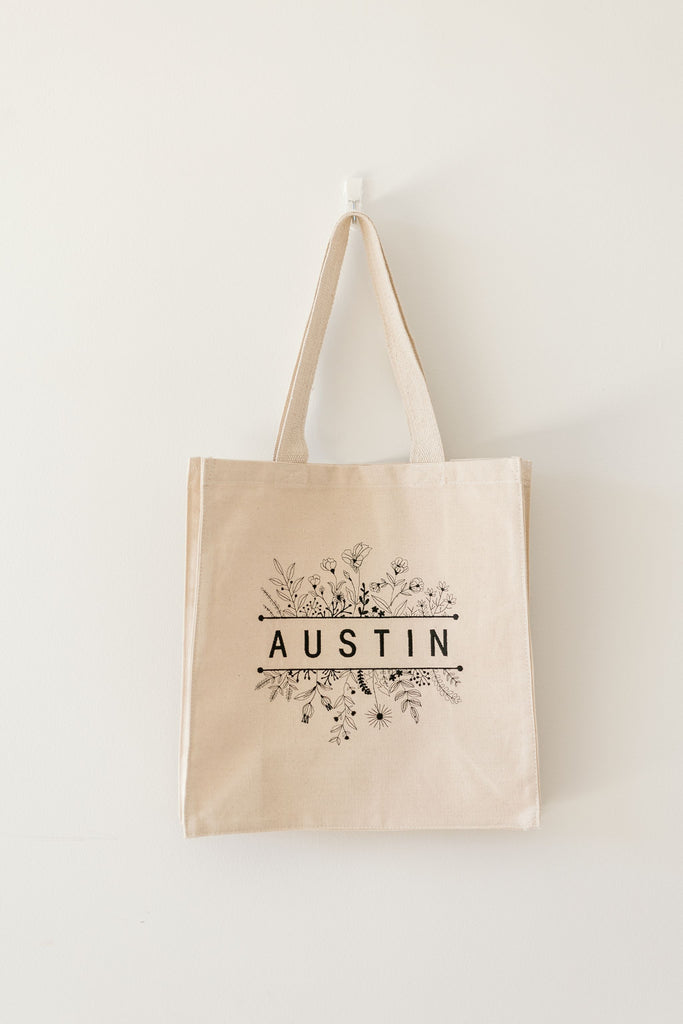 Austin Text Wildflower Tote Bag