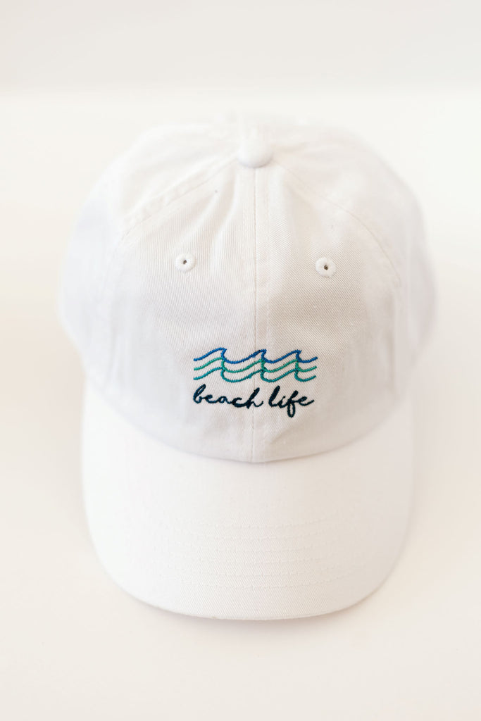 beach life white color embroidered hat