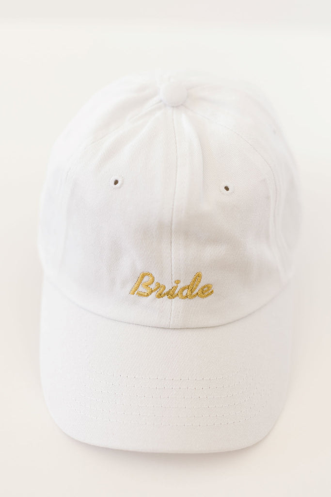 Bride Embroidered Gold Metallic Thread White Hat