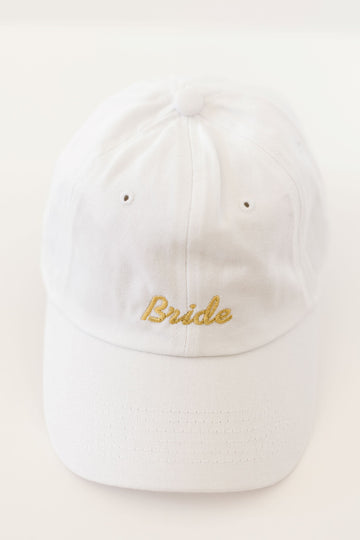 Bride Embroidered Gold Metallic Thread White Hat