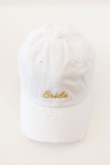 Bride Embroidered Gold Metallic Thread White Vintage Style Hat