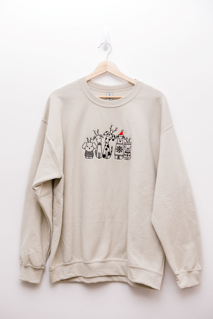 ThreadsbyGram-ChristmasDogSandColorCrewneckSweatshirt