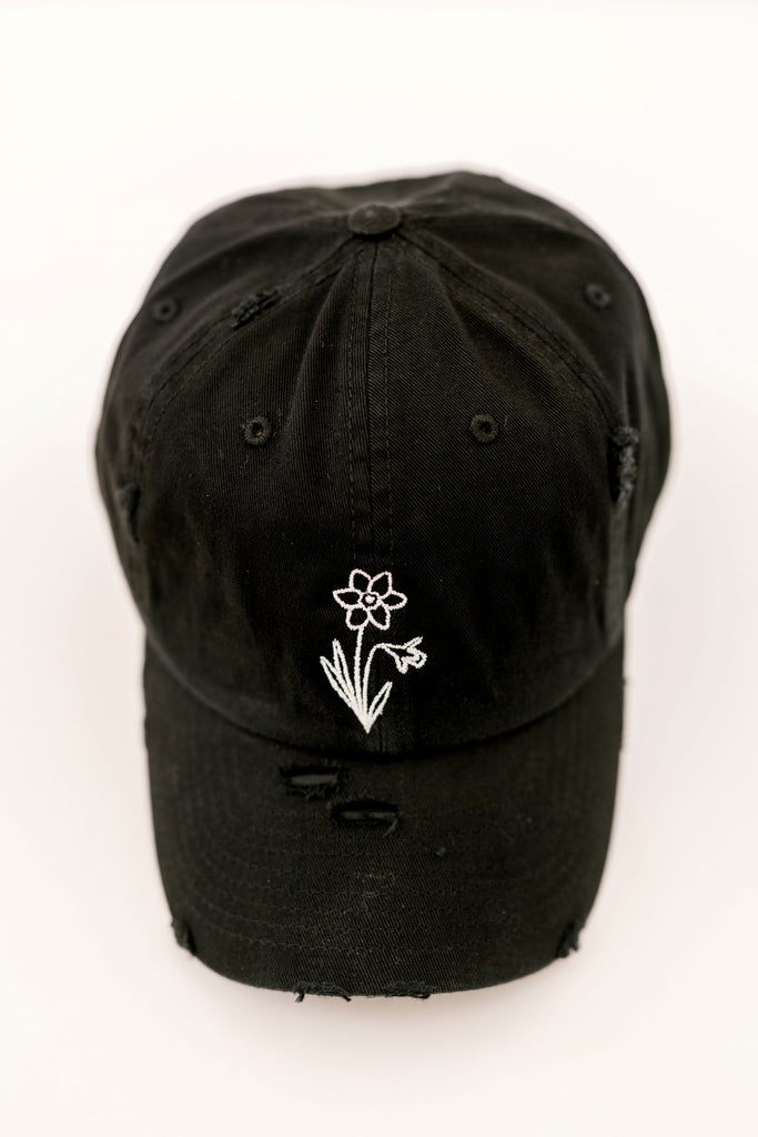 December Black Vintage Style Embroidered Hat