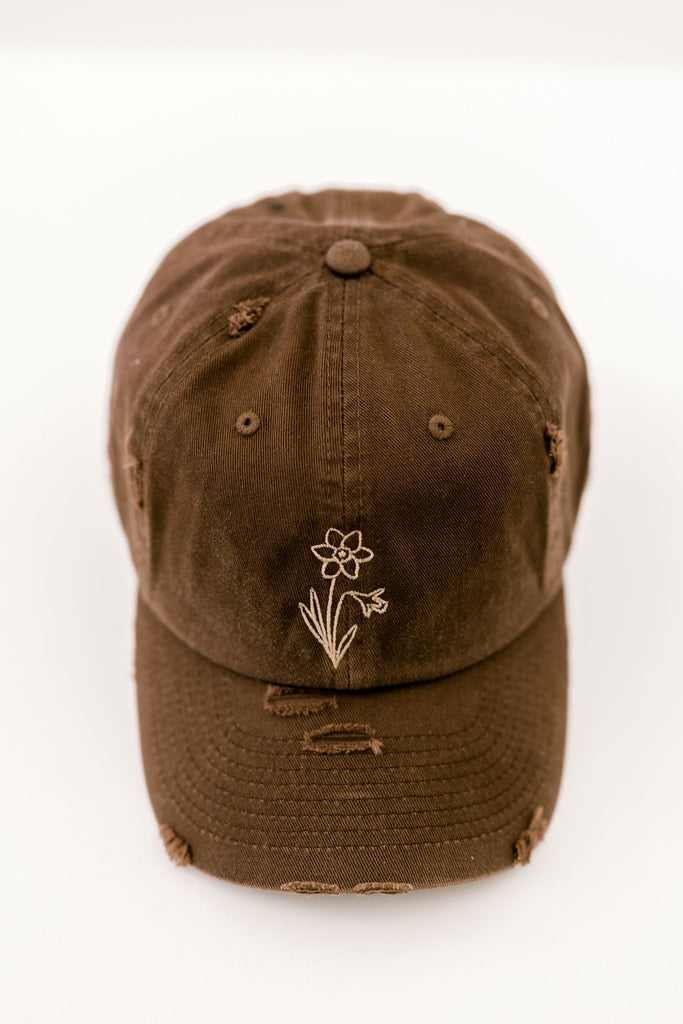 December Brown Vintage Style Embroidered Hat
