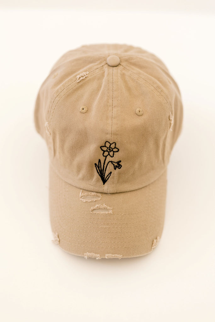 December Khaki Vintage Style Embroidered Hat