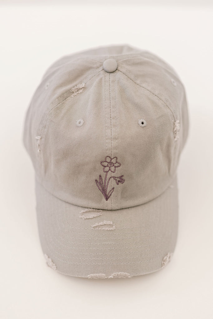 December Light Gray Vintage Style Embroidered Hat