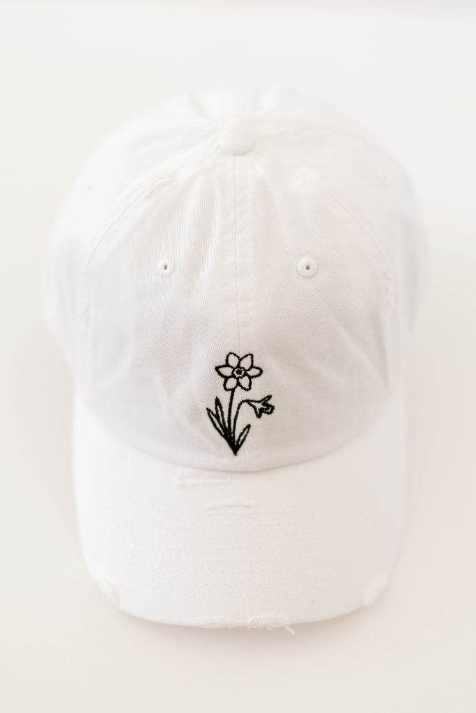 December White Vintage Style Embroidered Hat