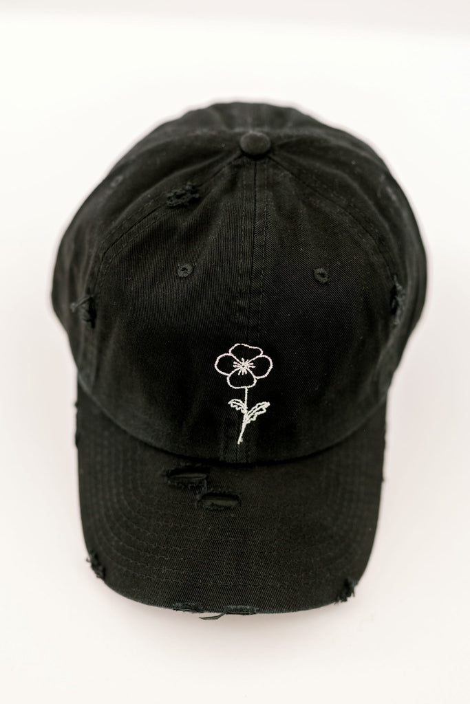 February Black Vintage Style Embroidered Hat
