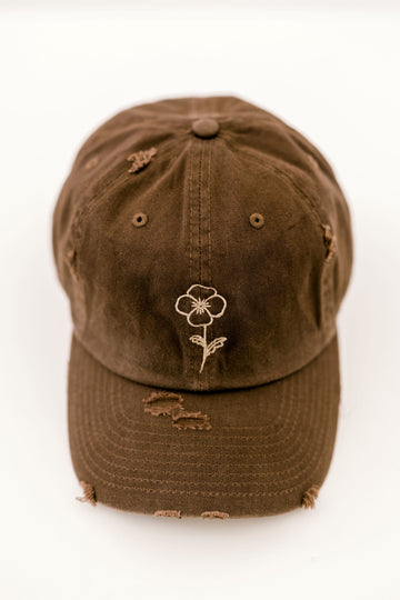 February Brown Vintage Style Embroidered Hat
