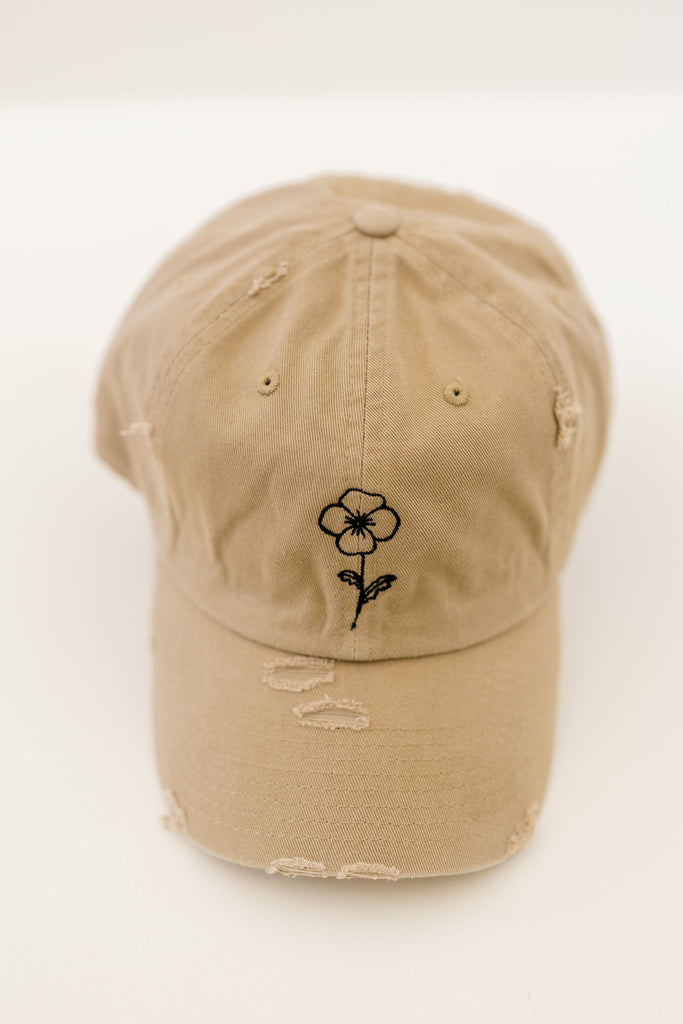 February Khaki Vintage Style Embroidered Hat
