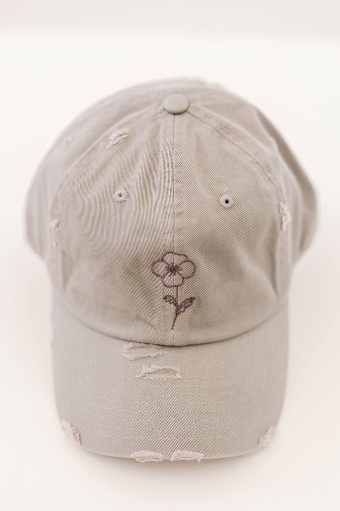 February Light Gray Vintage Style Embroidered Hat