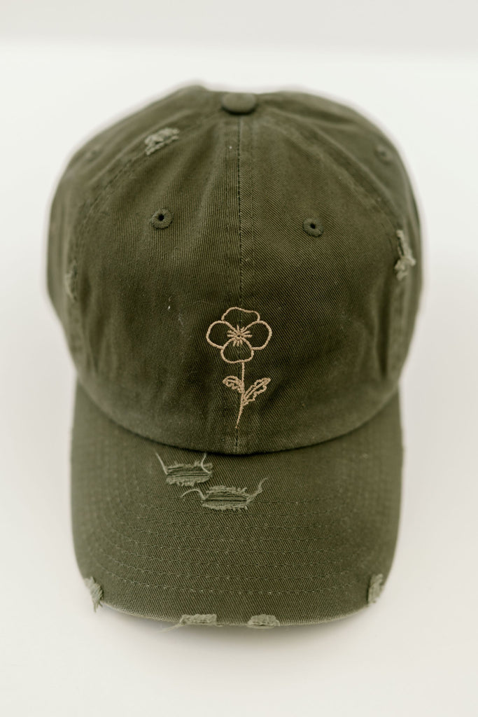 February Olive Vintage Style Embroidered Hat