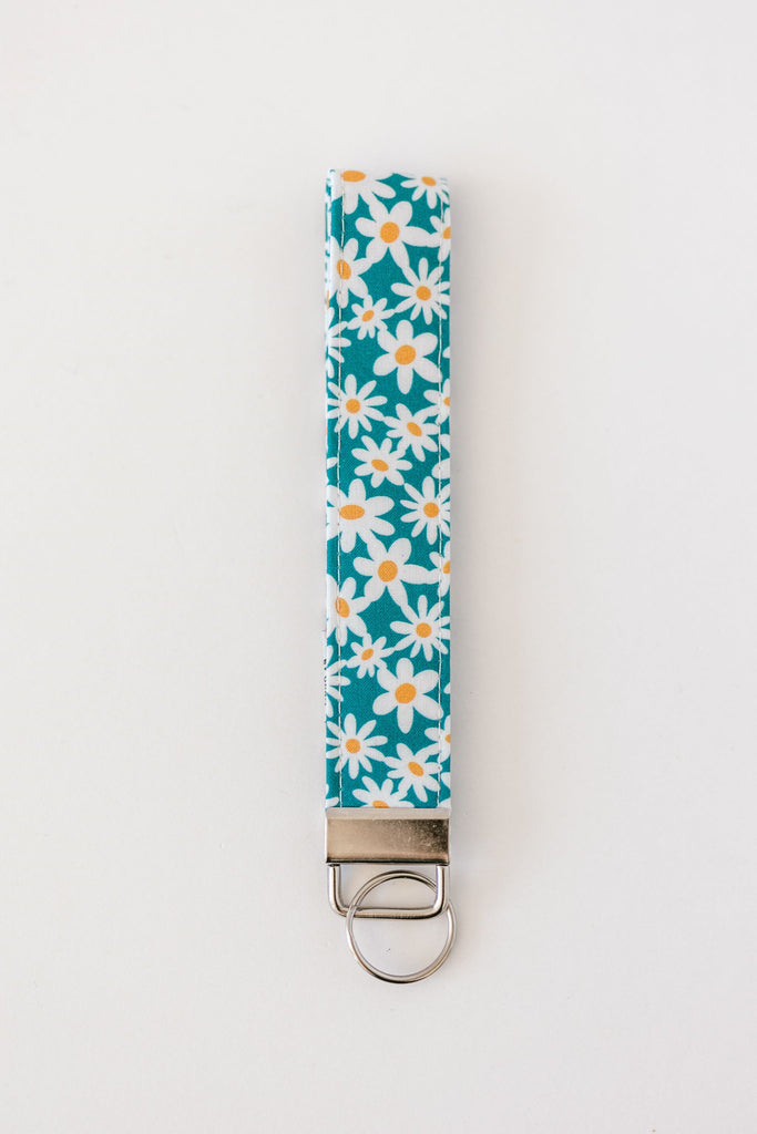 Groovy Daisies in Totally Teal Wristlet Keychain