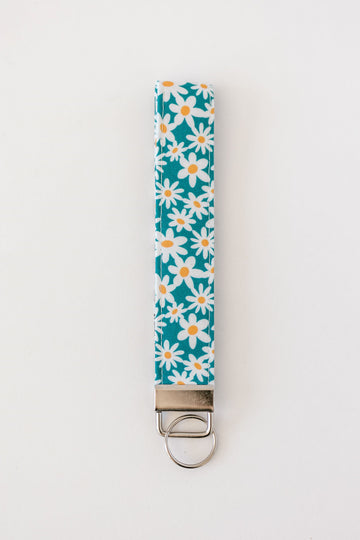 Groovy Daisies in Totally Teal Wristlet Keychain