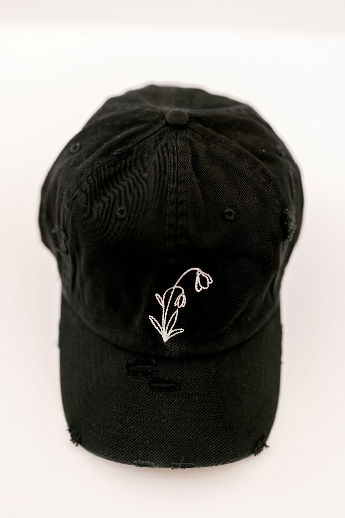 January Black Vintage Style Embroidered Hat