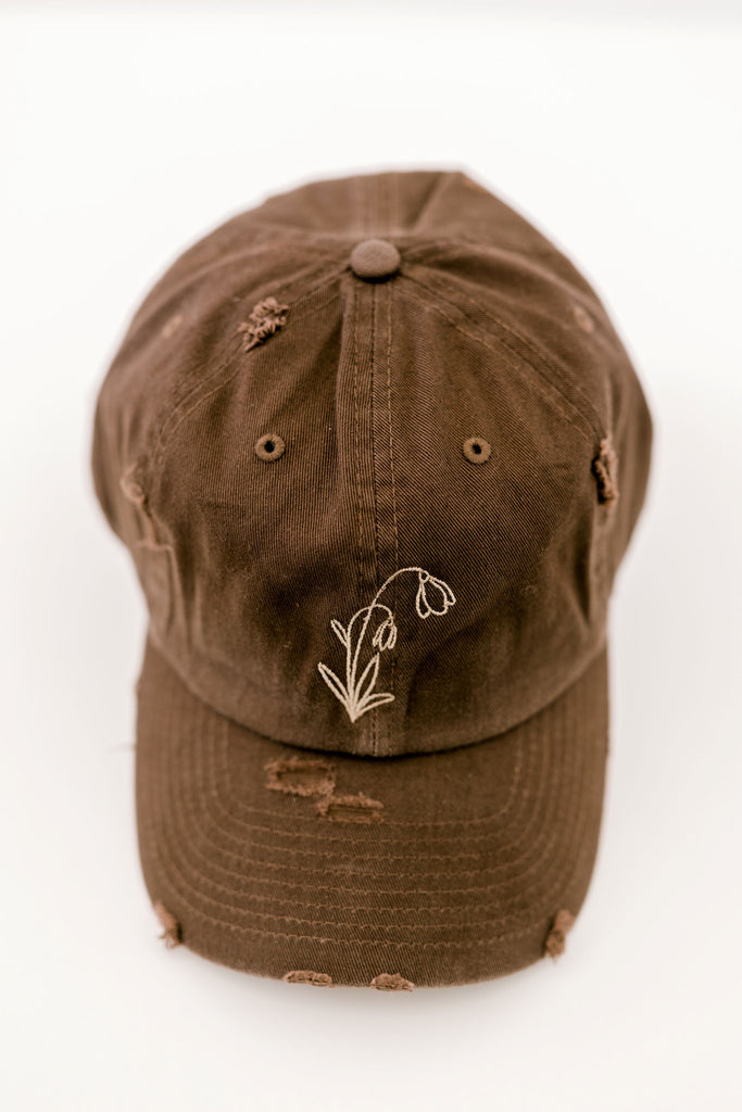 January Brown Vintage Style Embroidered Hat