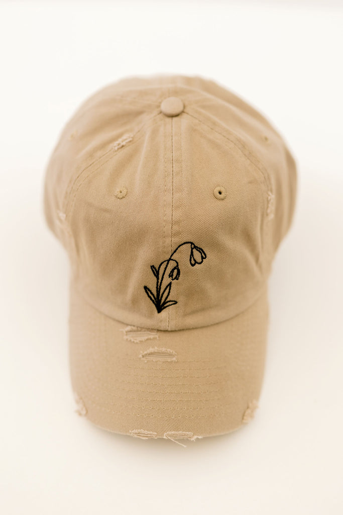 January Khaki Vintage Style Embroidered Hat