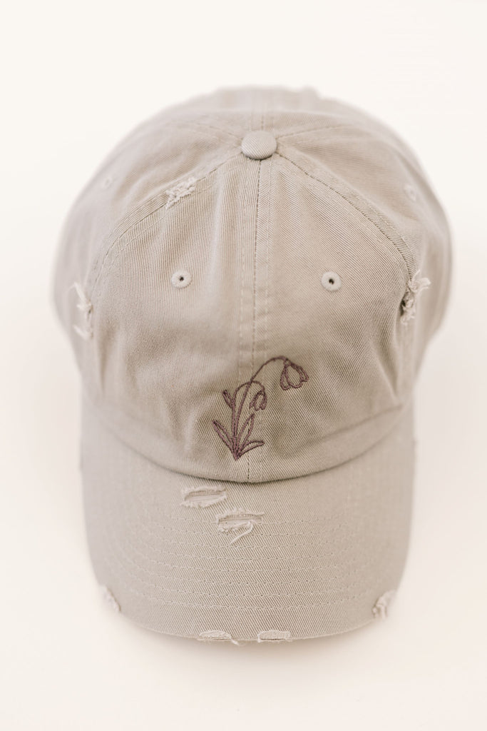 January Light Gray Vintage Style Embroidered Hat