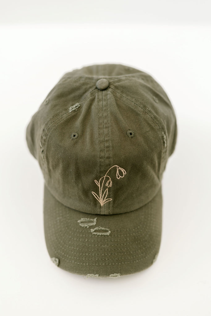 January Olive Vintage Style Embroidered Hat