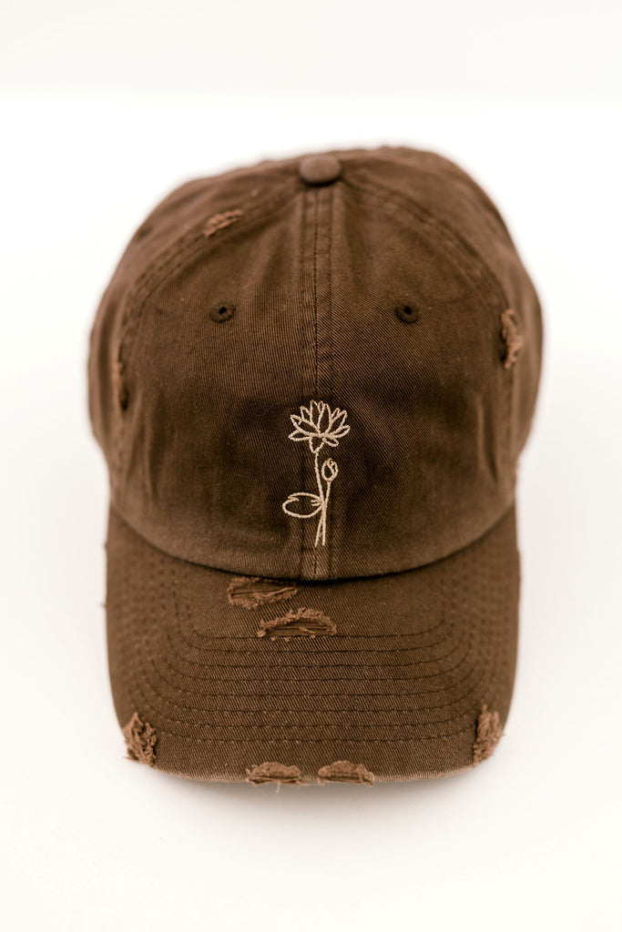 July Brown Vintage Style Embroidered Hat