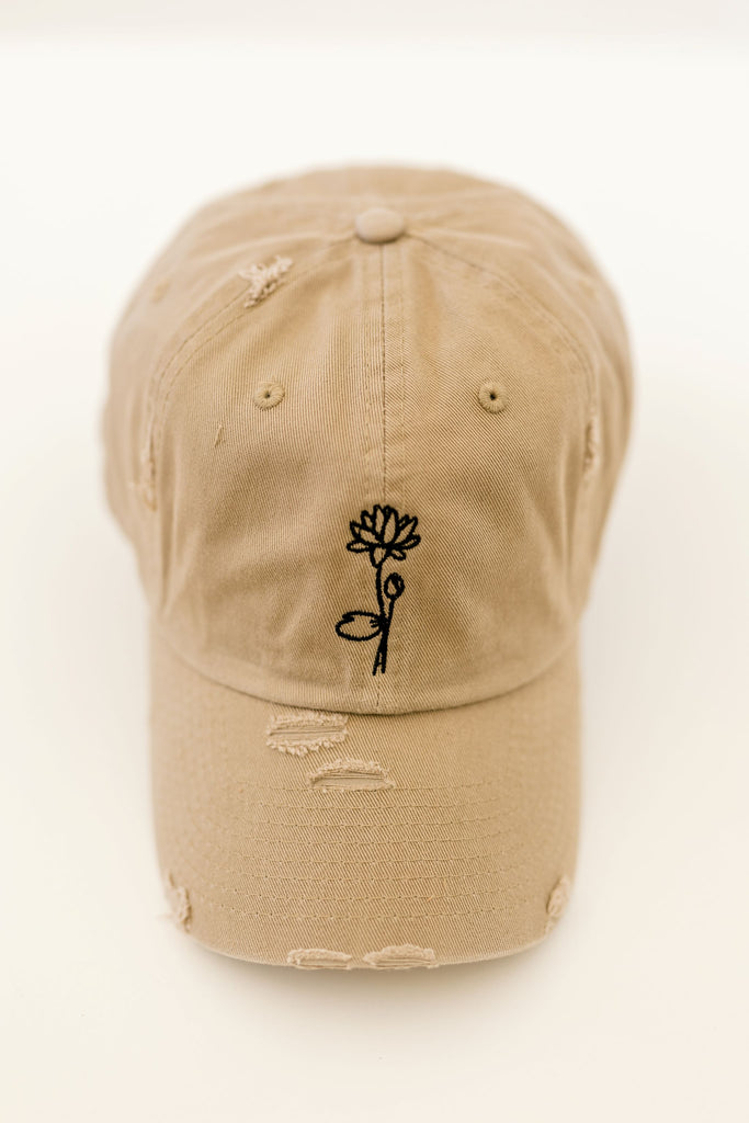 July Khaki Vintage Style Embroidered Hat