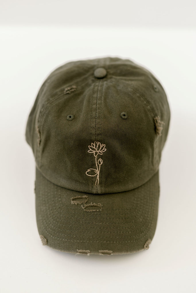 July Olive Vintage Style Embroidered Hat