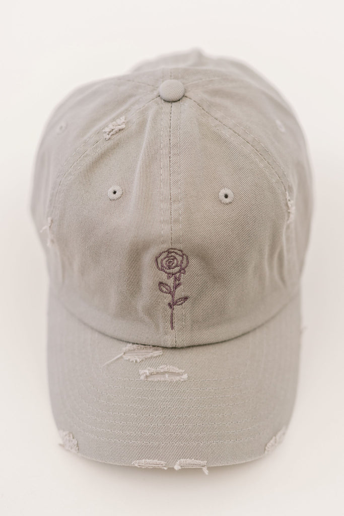 June Light Gray Vintage Style Embroidered Hat