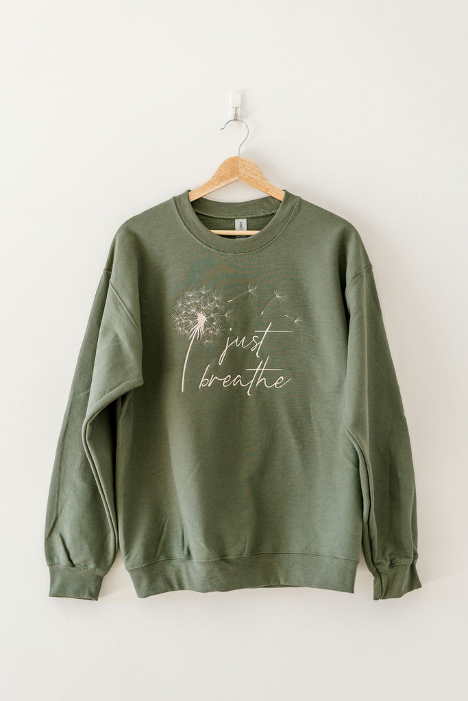 ThreadsbyGram-JustBreatheMilitaryGreenColorCrewneckSweatshirt