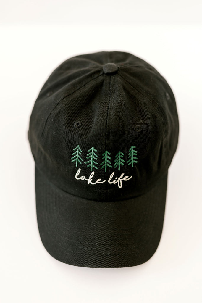lake life black color embroidered hat
