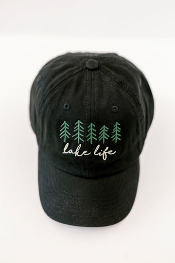 lake life black color kid embroidered hat