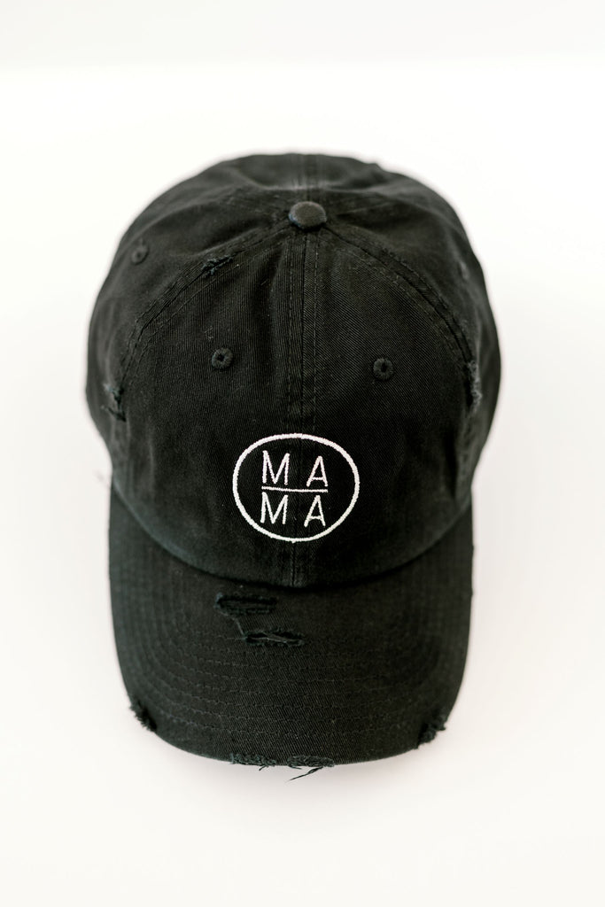 Mama black color vintage style embroidered hat