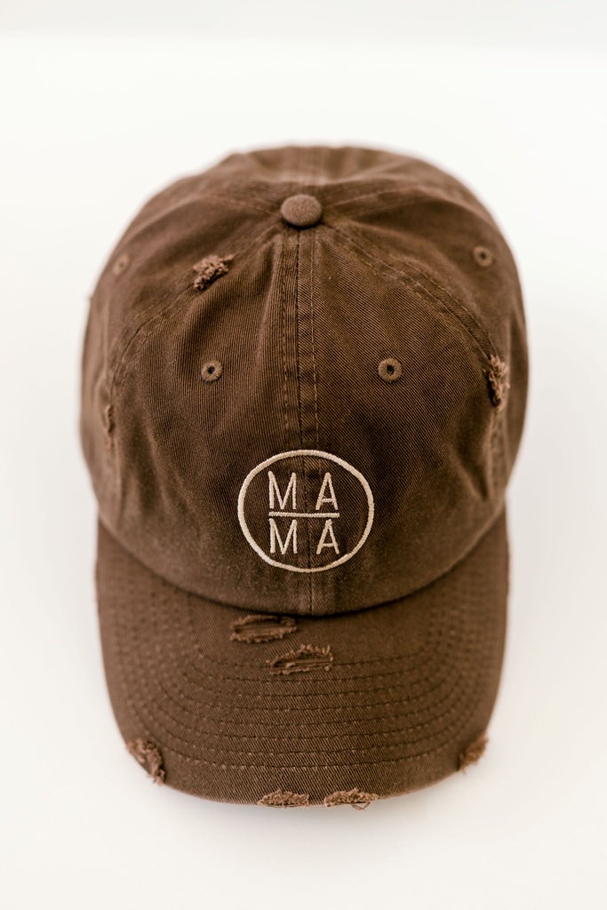 Mama brown color vintage style embroidered hat