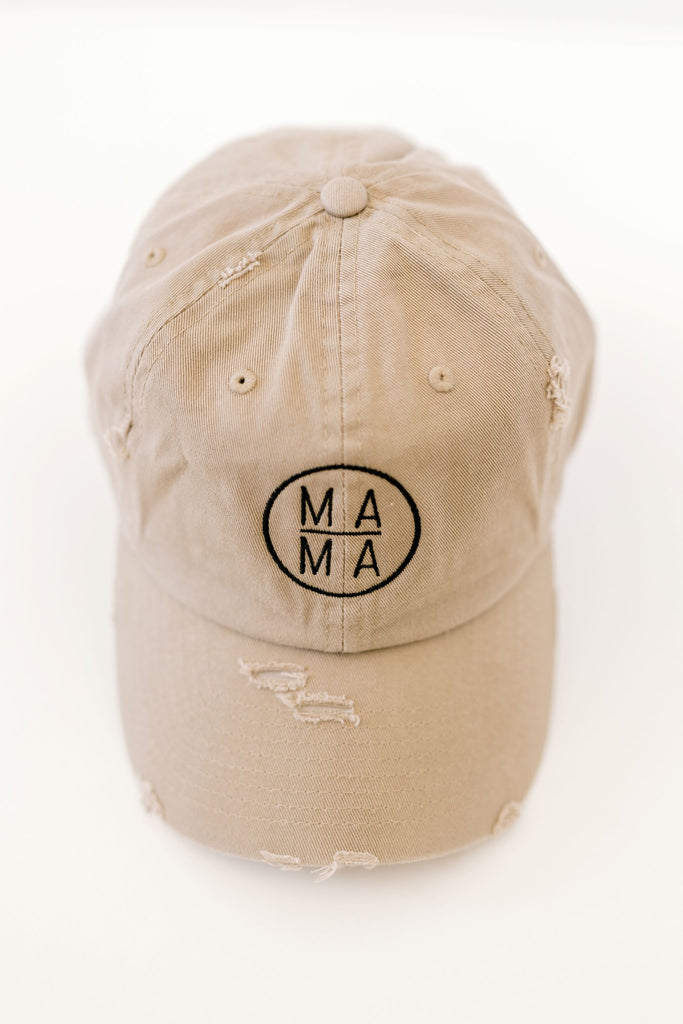 Mama khaki color vintage style embroidered hat