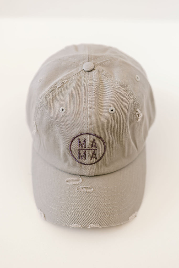 Mama light gray color vintage style embroidered hat