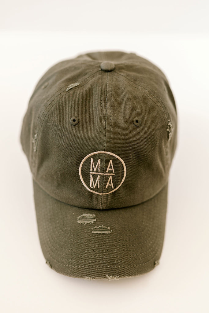Mama olive color vintage style embroidered hat