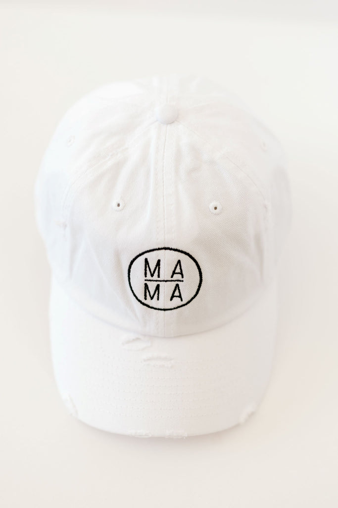 Mama white color vintage style embroidered hat