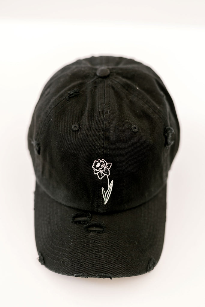 March Black Vintage Style Embroidered Hat