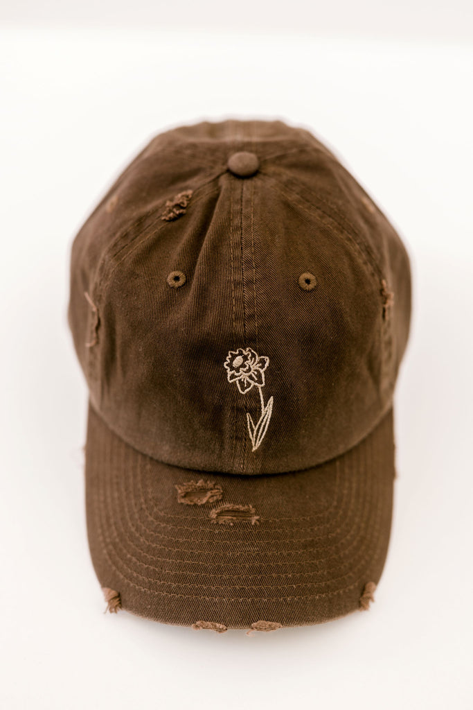 March Brown Vintage Style Embroidered Hat